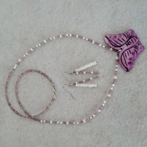 💥4 for $20💥Handmade Purple Butterfly Necklace and Earrings Set